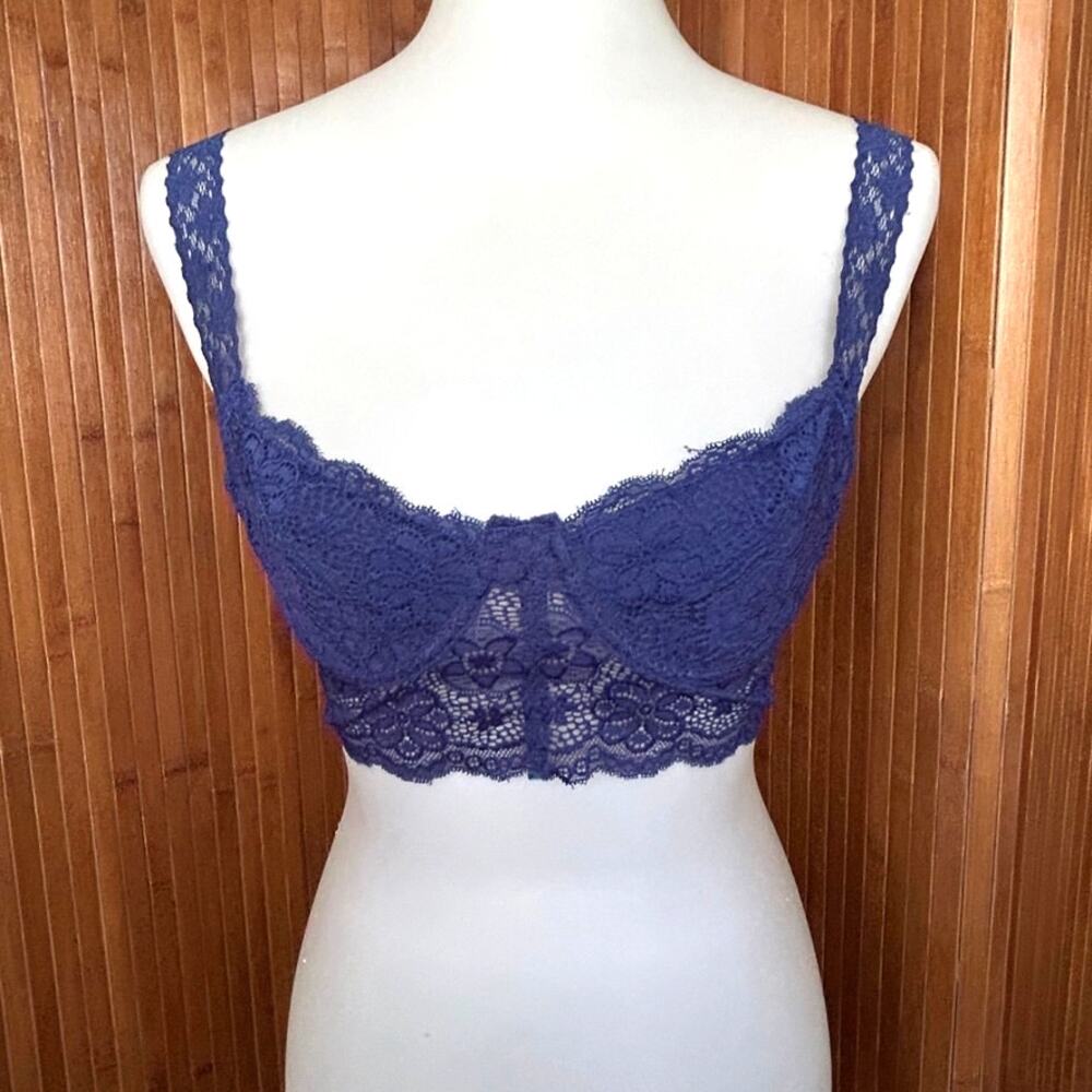 Pins and Needles Blue Floral Lace Longline Bralette Medium